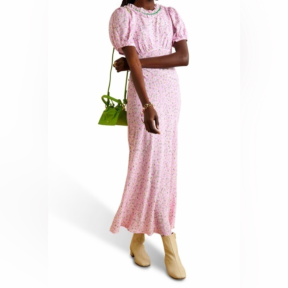 Rixo Deia Ruffled Floral-Print Voile Midi Dress Pink Xl